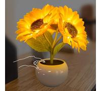 ALEENFOON Veilleuse Tournesol avec Vase en Céramique Led Lampe de Table, Lampe de Table à Fleurs Artificielles Pour Mariage Dans le Salon Familial