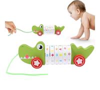 Aleevii Jouet à Tirer Crocodile Animal à Pousser en Bois Jouet à partir de 1 an Jouet d'apprentissage de l'arithmétique et de la motricité pour Les Tout-Petits