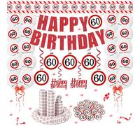 ALEGRE Décoration 60 ans pour homme et femme, panneau de signalisation 60 ans, kit de décoration avec ruban de délimitation, ballons, serpentins, confettis, spirales, guirlande, décoration
