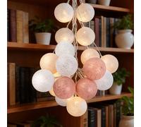 ALEGRE Guirlande lumineuse à 20 LED en coton de 3 m, boules de coton de 4 cm, pour chambre d'enfant, fille, or rose, boules en coton pour mariage, chambre, décoration de Noël