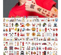 ALEGRE® Lot de 10 feuilles de tatouages pompiers pour enfants garçons et filles, plus de 160 tatouages pour enfants garçons, autocollants de pompier, autocollants temporaires de pompiers pour enfants