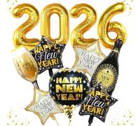 ALEGRE Lot de 11 ballons décoratifs pour le Nouvel An 2026, avec ballons numérotés 2026 et ballons décoratifs pour le Nouvel An, décoration du Nouvel An 2026, accessoires de décoration de fête du