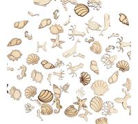 ALEGRE Lot de 60 confettis en bois - Animaux marins - Décoration de table sur le thème de l'océan - Artisanat en bois pour décorations de fête, décoration d'intérieur, fête prénatale, mariage