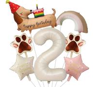 ALEGRE® Lot de 7 ballons d'anniversaire pour chien - 2 ans - Pour garçon et fille - 2ème anniversaire - Avec ballon en aluminium - Animaux et ballons arc-en-ciel - Décoration pour chien
