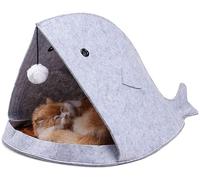 ALEjon Lit apaisant pour Chien - Lit Mignon en Feutre pour Chat - Nid de Maison pour Chien - Panier pour Lapin - Grotte Amusante de Type Poisson - Nid Portable Pliable - Matelas Triangulaire pour