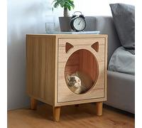 ALEjon Lit de Maison pour Chat 3 en 1, Cube d'intérieur en Bois pour Chat, lit Multifonctionnel pour Animal Domestique, utilisé comme Table de Chevet, Joli Meuble décoratif (Couleur : Naturel)