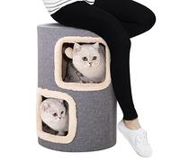 ALEjon Lit pour Chat à 2 Niveaux/Repose-Pieds pour Maison de Chat, siège de condo Gris Multifonctionnel pour Chat, Grotte pour Chat/cachette pour Chaton résistante à l'usure, Charge 100 kg/220 LB