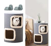ALEjon Maison pour Chat d'intérieur avec Deux couvertures, lit Rond Gris pour Animal Domestique, Chambre à Coucher, Salon, dortoir, utilisé comme Table de Chevet/Table d'appoint/Repose-Pieds