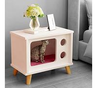 ALEjon Table d'appoint d'intérieur pour Maison de Chat, Maison pour Animaux de Compagnie en Forme de TV avec Pied en Bois et fenêtre Ronde Creuse, Chambre de lit pour Animaux de Compagnie
