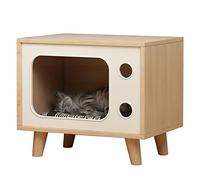 ALEjon Table d'appoint pour Chat/Animal de Compagnie avec Pieds en Bois, lit rectangulaire pour Chaton - Forme TV, à Utiliser comme Maison pour Petits Animaux de Compagnie/Caisse pour Animaux de