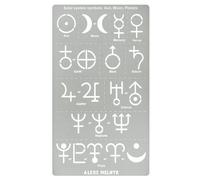 Aleks Melnyk No.413 Pochoir en métal, symboles du système solaire, soleil, lune, planètes, petit pochoir, 1 pièce, modèle pour la combustion du bois, la gravure, l'artisanat, le scrapbooking