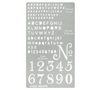 Aleks Melnyk No.422 Pochoir en métal, petites lettres, normografo, pyrographie, combustion du bois, modèle, gravure sur bois et motifs, alphabet et chiffres, lettrage, location, Bullet Journaling