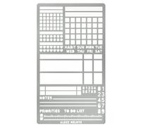 Aleks Melnyk No.423 Pochoir en métal pour bullet journal, marque-page, planification, dessin, bannières, lignes, listes, timbres, planificateur, suivi des habitudes, pochoir pour journal intime,