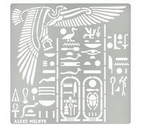 Aleks Melnyk No.449 Pochoir en métal, hiéroglyphes égyptiens et Dieu Nekhbet, petit pochoir, 1 pièce, modèle pour la combustion du bois, la gravure, l'artisanat, le scrapbooking
