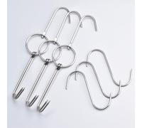 Alele Lot de 3 crochets doubles en acier inoxydable + 3 crochets en S pour bacon, jambon, viande, boucher, volaille, sécher, barbecue, cuisson (crochet de barbecue 6p)