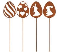 ALEMIN Oeufs de Pâques rouillés, 4 Œufs de Pâques Décoration de Jardin en métal, Patine Rouille Naturelle.