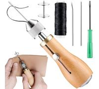 Alêne à coudre en cuir + fil ciré + aiguilles incurvées et cônes, ensemble d'outils de couture en cuir, accessoires de couture en cuir avec tournevis, bobine intégrée