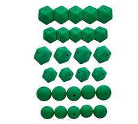 Alenybeby Lot de 50 perles rondes en silicone vert Kelly de 14 mm, 17 mm, perles hexagonales icosaèdres en silicone de 12 mm, 15 mm pour porte-clés, maman, loisirs créatifs, colliers, bijoux