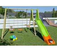 Aléo by Trigano Portique 2 balançoires en bois, toboggan et face à face - Optima - J-17680P4