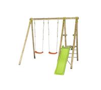 Portique bois avec 2 balançoires + 1 plateforme avec toboggan Jardin j-16597p4