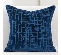 Alerfa 45,7 x 45,7 cm Carré Géométrique Plaid Broderie Coupé Velours Housse de Coussin Luxe Moderne Throw Pillow Cover Housse de Coussin Décoratif pour Canapé Salon Chambre Voiture Bleu Marine