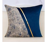 Alerfa Housse de Coussin carrée en Cuir et Velours et Polyester - 45 x 45 cm - Bleu Marine/Beige doré - Style Patchwork - pour canapé, Salon, Chambre à Coucher, Voiture