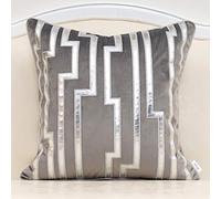 Alerfa Housses de Coussin raffinées et décoratives en Velours brodé pour canapé, Salon, Chambre à Coucher, Motifs géométriques dorés en Cuir, 46 x 46 cm, Gris