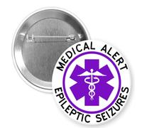 Alerte de crise d'épilepsie d'épilepsie pour troubles médicaux - Bouton Pinback de 6,3 cm, Métal, Sans pierre précieuse