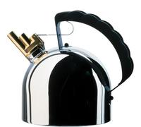 Alessi 9091 Fm Bouilloire en Acier Inoxydable 18/10 Brillant avec Sifflet Melodique en laiton et Poignée en Pa, Noir, Fond Thermodiffuseur en Acier Inoxidable Magnétique Noir G