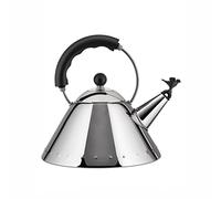 Alessi 9093 B Bouilloire en Acier Inoxydable 18/10 Brillant avec Poignée et Sifflet-oisillon en Pa, Noir, Fond en Acier Magnétique Compatible avec la Cuisson Par Induction