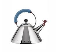 Alessi - 9093 - Bouilloire en Acier Inoxydable 18/10 Brillant avec Poignée et Sifflet-Oisillon - Bleu Clair