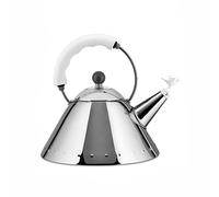 Alessi | 9093 W, Bouilloire de Design avec Poignée et Sifflet en Forme d'Oiseau, Acier Inoxydable, Blanc