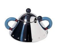 Alessi 9097 Sucrier avec Petite Cuiller en Acier Inoxydable 18/10 Brillant, Poignées en Pa, Bleu Clair et Pommeau en Pa, Noir