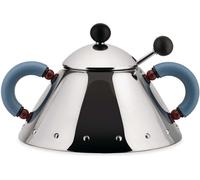 Alessi 9097 Sucrier avec Petite Cuiller en Acier Inoxydable 18/10 Brillant, Poignées en Pa, Bleu Clair et Pommeau en Pa, Noir