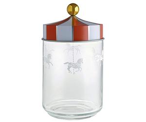 Alessi Circus MW30/100 - Bocal Design Hermétique, en Verre Sérigraphié avec Couvercle en Fer Blanc, 100 cl