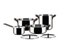 Alessi Edo PU100S7 - Set De Casseroles en Acier Inoxydable 18/10, Poigneés en Acier Inoxydable 18/10 Avec Revêtement en PVD, Marron, 7 Pièces