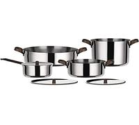 Alessi Edo PU100S7 - Set De Casseroles en Acier Inoxydable 18/10, Poigneés en Acier Inoxydable 18/10 Avec Revêtement en PVD, Marron, 7 Pièces