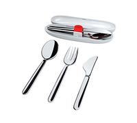Alessi Food à Porter SA04S3 G - Ensemble de Couverts de Voyage en Acier Inoxydable 18/10 avec Boîtier en Résine Thermoplastique, Gris