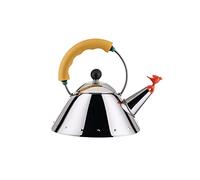 Alessi Kettle 9093/1 Y - Bouilloire Design, Compatible avec la Cuisson par Induction, Fond en Acier Inoxydable 18/10 Brillant avec Poignée et Sifflet-Oisillon en PA, Jaune, 100 cl