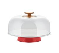 Alessi Mattina BG06 R - Support Design en Porcelaine avec Cloche en PMMA et Bouton en Bois de Bambou, Rouge