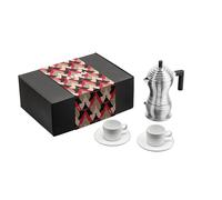 Alessi - MDL02BSET - Set Composé d'une Cafetière Pulcina, 2 Tasses avec Soucoupe, en Fonte d'Aluminium, PA et Porcelaine, Multicolore