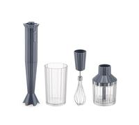 Alessi Plissé MDL10S G - Mixeur Plongeant Design avec Bécher Gradué, Fouet et Broyeur, en Résine Thermoplastique, Prise Européenne 500W, Gris