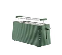 Alessi Plissé MDL15 GR - Grille-Pain à Double Compartiment Long, en Résine Thermoplastique, Chauffe-Croissants en Acier Inoxydable 18/10 et Résine Thermoplastique, Fiche Européenne 1700 W, Vert