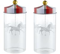 Alessi Porte-épices de Design en verre sérigraphié avec couvercle en fer blanc, set de 2, verre fer, multicolore, pièce unique