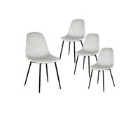 ALESSIA - Lot de 4 Chaises Velours Côtelé Gris Clair -