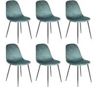 ALESSIA - Lot de 6 Chaises Velours Côtelé Bleu Canard -
