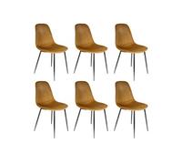 ALESSIA - Lot de 6 Chaises Velours Côtelé Jaune Moutarde -