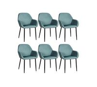 ALESSIA - Lot de 6 Fauteuils Velours Côtelé Bleu Canard -