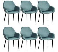 ALESSIA - Lot de 6 Fauteuils Velours Côtelé Bleu Canard -