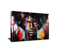 Alessio Cacciatore Tableau Africain Homme - Affiche Décoration Murale Pop Art - Impression Sur Toile Street Art - Tableau Graffiti - Décoration Murale Afro - Toile Colorée Moderne (80x60cm)